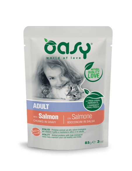Oasy Adult Multipack Tonno e Salmone 4x85 gr. Cibo Umido Per Gatti.