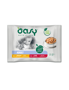 Oasy Busta Gatto multipack Meat Pollo e Agnello 4x85 gr - Cibo Umido Per Gatti