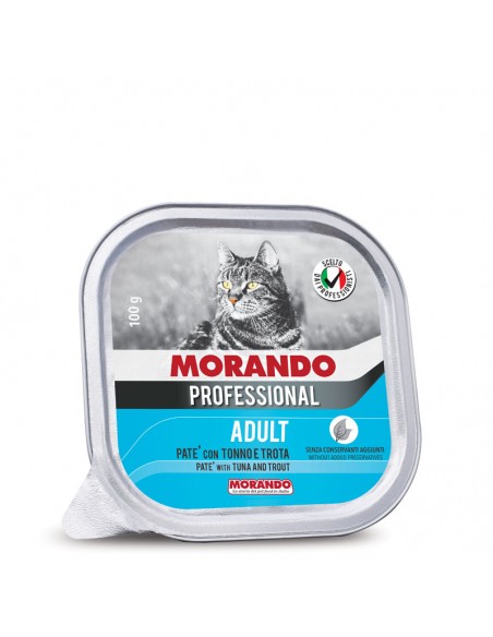 Morando Professional Vaschetta Pate' con Tonno e Trota Gr.100. Cibo Umido Per Gatti