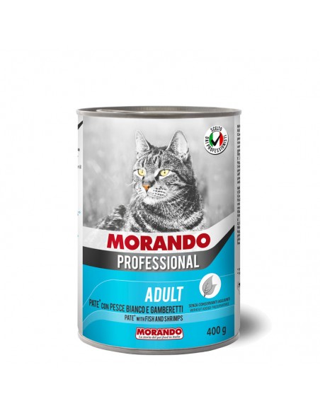 Morando Professional Adult Patè Con Pesce Bianco e Gamberetti  gr 400. Cibo Umido Per Gatti