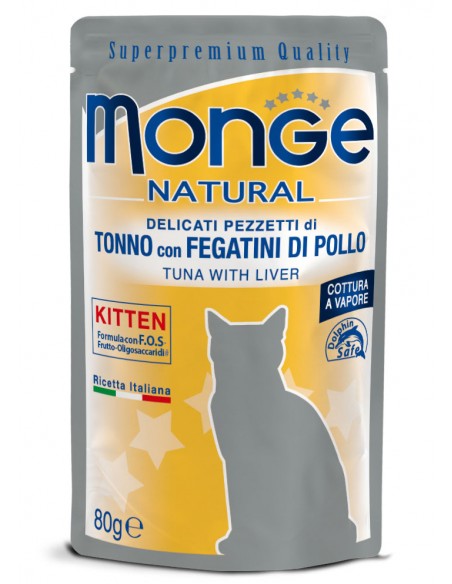 Monge Kitten Busta Tonno e Fegatini e Pollo Gr 80.  Cibo Per Cuccioli Di Gatto