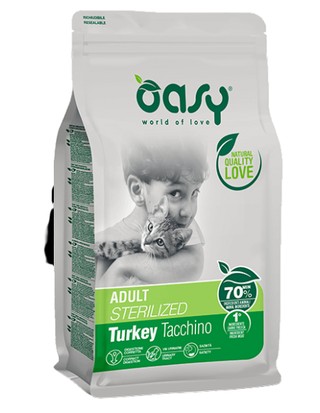 Oasy Sterilizzato Tacchino kg 1,5. Cibo Secco Per Gatti