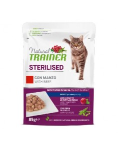 Natural Trainer Busta Gatto Sterilised Con Manzo GR.85. Cibo Per Gatti