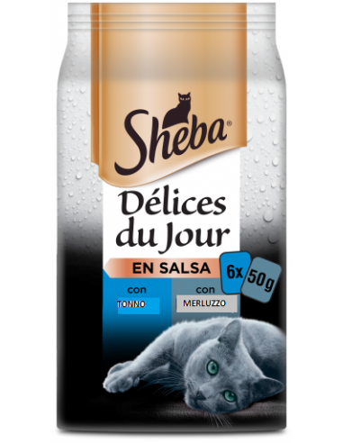 Sheba Delice Du jour in Salsa Tonno e Merluzzo 6x50 gr. Cibo Umido per Gatti