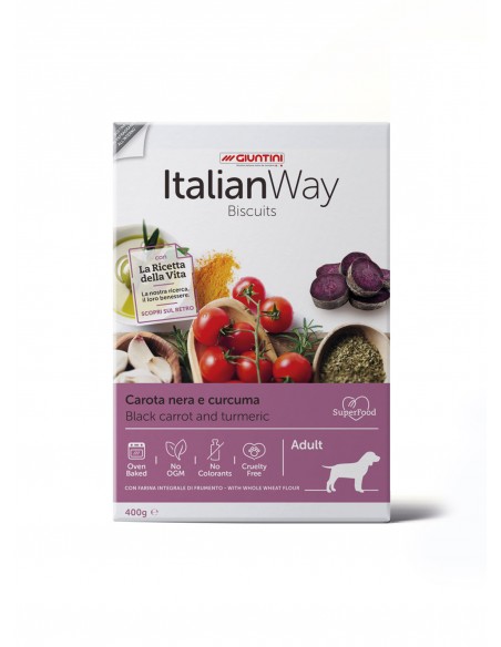 Italian Way Dog Biscotti Carota Nera e Curcuma gr.400. Snack Per Cani