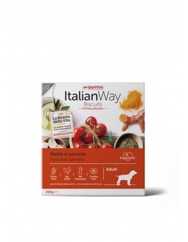 Italian Way dog Biscotti Hypoallergenic Maiale e Curcuma gr.200. Snack Per Cani
