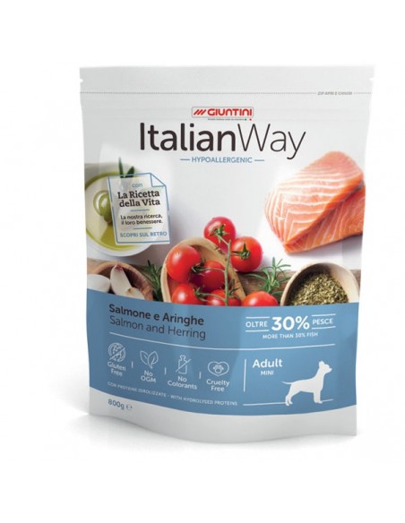 Italian Way Mini Hypoallergenic Salmone e Aringhe gr.800. Cibo secco per cani