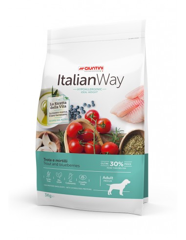 Italian Way hypoallergenic adult medium ideal weight trota e mirtilli kg.3. Crocchette per cani
