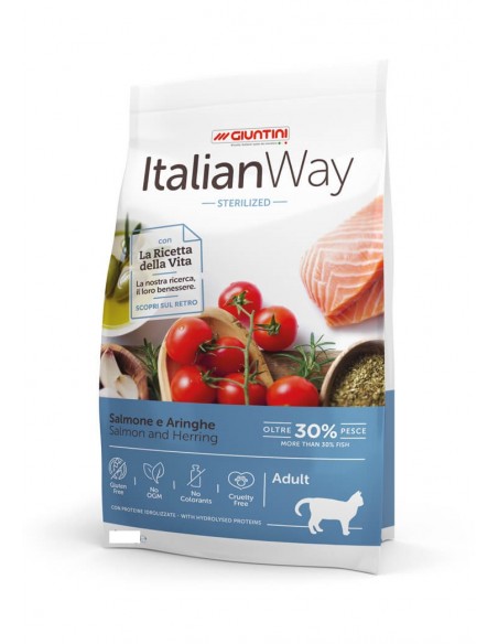 Italian Way gatto sterilized salmone e aringhe kg.1,5. Cibo Secco per gatti