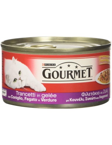 Gourmet Trancetti Geleè Coniglio Fegato e Verdure gr 195. Cibo Umido Per Gatti