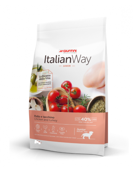 Italian Way Junior Medi/Maxi Pollo e Tacchino kg.12. Cibo Secco Per Cani