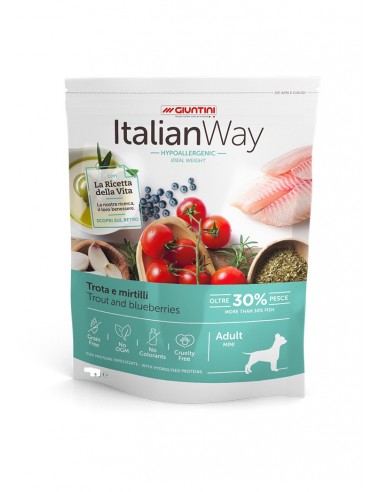 Italian Way Mini Hypoallergenic idela weight Trota e mirtilli  kg.1,5. Cibo Secco Per Cani