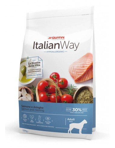 Italian Way maxi hypoallergenic salmone e aringhe kg.12. Cibo Secco per cani
