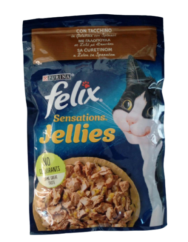 FELIX Sensation Tacchino in gelatina Con Spinaci gr.85. Cibo Umido Per Gatti