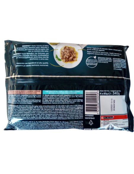 GOURMET PERLE multipack Trionfo di Salsa tonno /salmone 4x85 gr. Cibo Umido per gatti