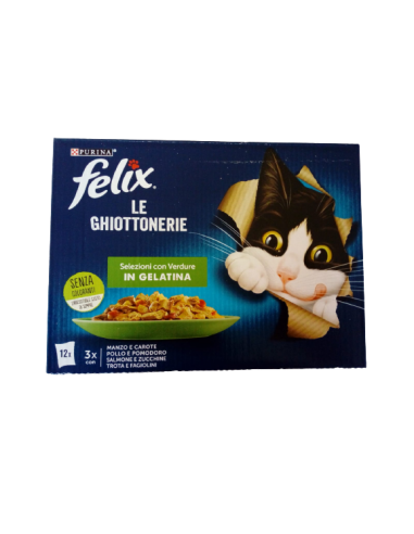 Felix Multipack le Ghiottonerie Selezioni con verdure in Gel. 12x 85gr. Cibo Umido Per gatti