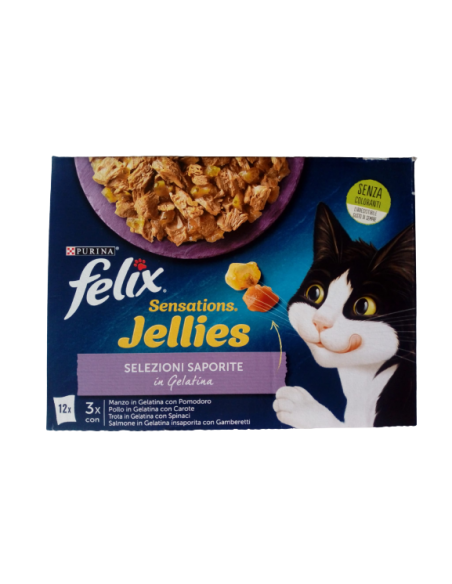 Felix Multipack Sensations Jellies selezioni saporite in Gel. 12x 85gr.Cibo Umido Per Gatti