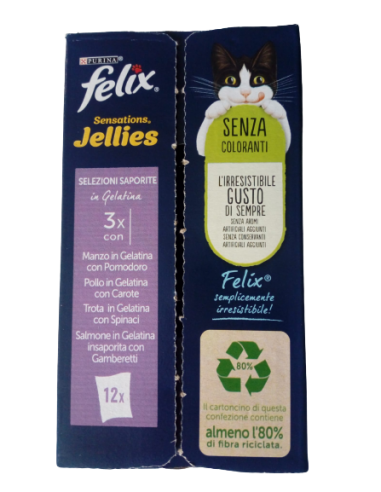 Felix Multipack Sensations Jellies selezioni saporite in Gel. 12x 85gr.Cibo Umido Per Gatti
