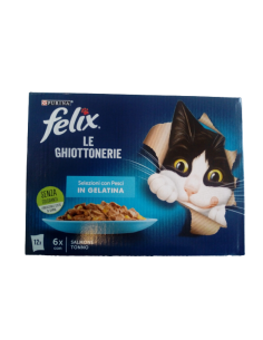Felix Multipack le Ghiottonerie Selezioni con Pesci in Gel. 12x 85gr.Cibo Umido Per Gatti