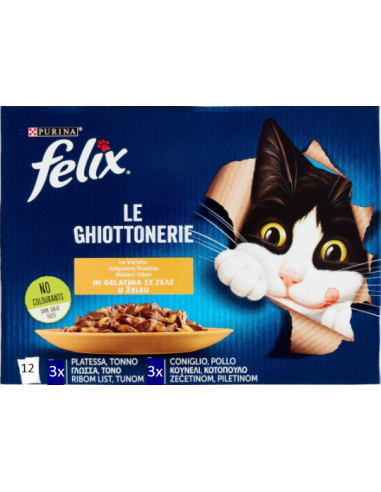 Felix Multipack le Ghiottonerie Le varietà in Gelatina. 12x 85gr. Cibo Umido Per Gatti
