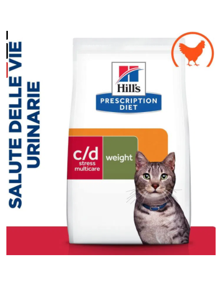 Hill's Feline C/D Urinary Stress + Metabolic Pollo KG.3. Diete per gatti