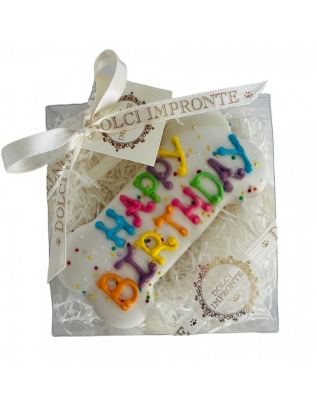 Osso Happy Birthday Multicolor gr 90. Dolci Impronte. Biscotti Per Cani