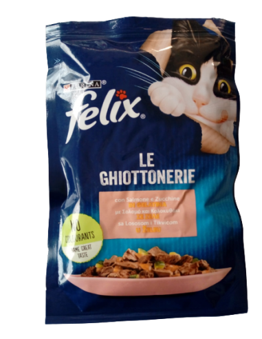 Felix Busta le Ghiottonerie con Salmone e Zucchine in gelatina. gr.85. Cibo Umido Per gatti