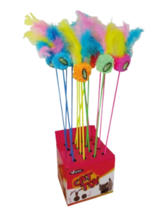 Gioco Canna Con Pon Pon e Piuma Colorata . Giochi Per gatti