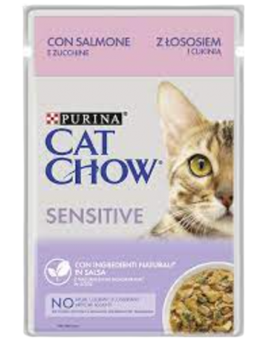 Purina Cat Chow Busta Sensitive Salmone e Zucchine gr 85 . Cibo Umido Per gatti