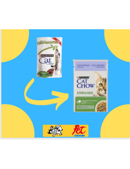 Purina Cat Chow Busta Sterilizzato Agnello e Fagiolini gr 85. Mangime Per Gatti