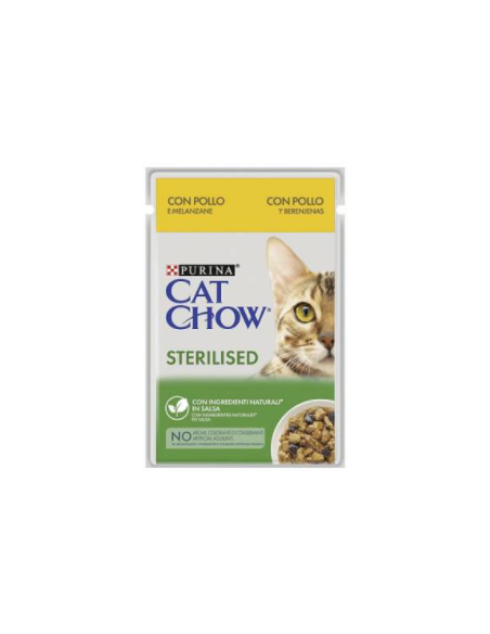 Purina CatChow Busta Sterilised Pollo e Melanzane gr85. Cibo Umido Gatti