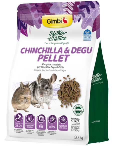 Gimbi Mother Nature Chinchilla e degu pellet gr 500. Mangime per roditori