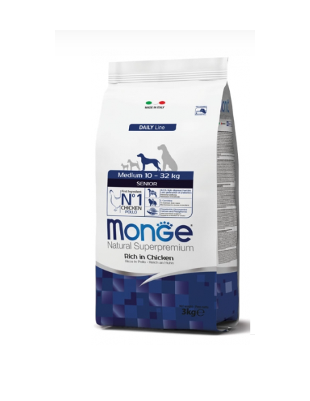 Monge Senior Pollo e Riso kg 12. Crocchette per cani