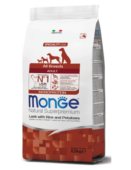 Monge Agnello e Riso e Patate All Breed kg 2,5. Crocchette Per cani.