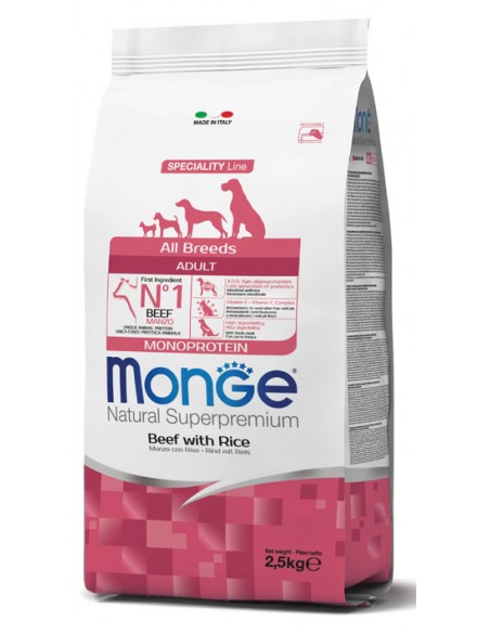 Monge Manzo e Riso adult kg 2,5. Crocchette Per cani