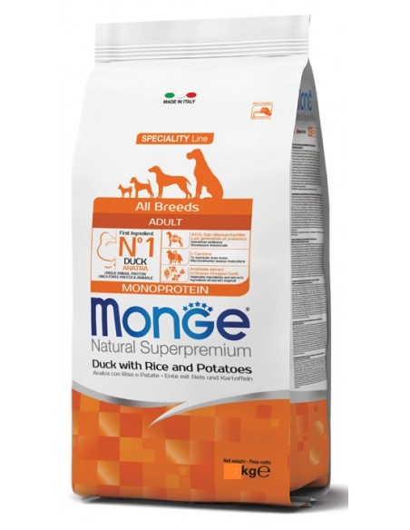 Monge Anatra Riso e Patate kg 12. All Breed. Crocchette Per Cani