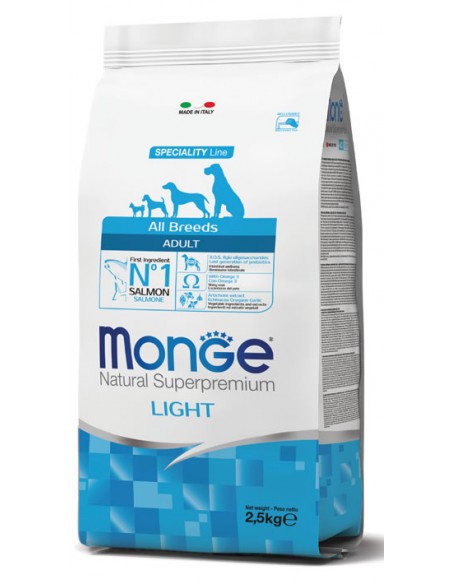 Monge Light Salmone E Riso Kg 2,5 All Breed. Crocchette per Cani