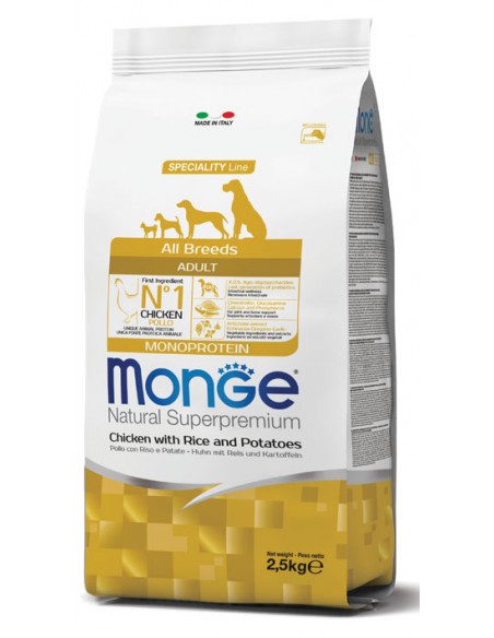 Monge Pollo Riso e Patate All Breed Kg 2,5. Crocchette Per Cani