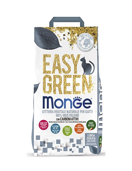 Monge Lettiera Vegetale Easy Green Mais Con Carboni attivi lt 10 kg 3,8. Lettiera Per Gatti