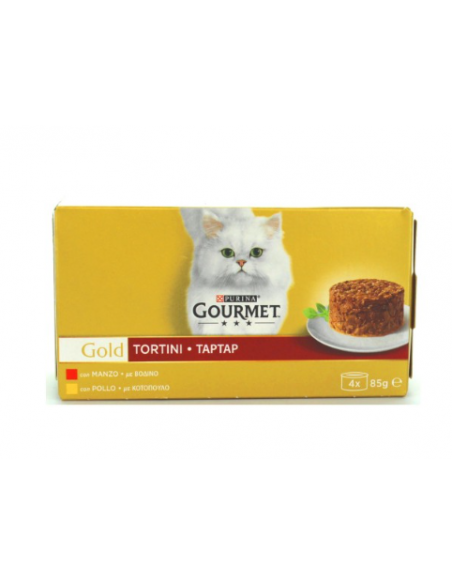 Gourmet Gold Tortini Manzo e Pollo 4 x 85 gr . Cibo Umido Per Gatti