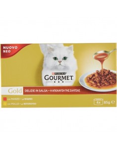 Gourmet Gold Delizie In Salsa con Manzo e Pollo 4 x 85 gr. Mangime Per Gatti