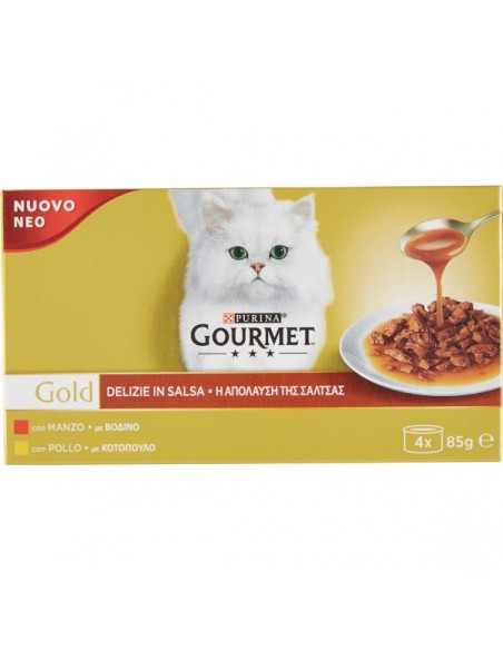 Gourmet Gold Delizie In Salsa con Manzo e Pollo 4 x 85 gr. Mangime Per Gatti