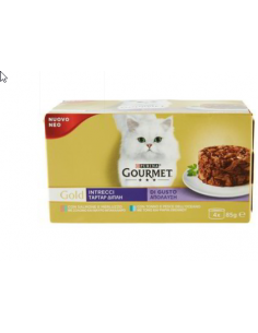 Gourmet Gold Intrecci Salmone /Merluzzo Tonno/Pesce dell'oceano 4x85 Gr. Mangime Umido Per Gatti