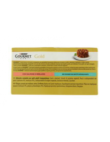 Gourmet Gold Intrecci Salmone /Merluzzo Tonno/Pesce dell'oceano 4x85 Gr. Mangime Umido Per Gatti