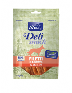 LIFE dog Delisnack Filetto essiccato di Salmone gr.100.Snack Per Cani .
