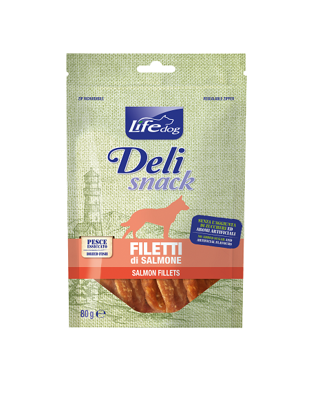 LIFE dog Delisnack Filetto essiccato di Salmone gr.100.Snack Per Cani .