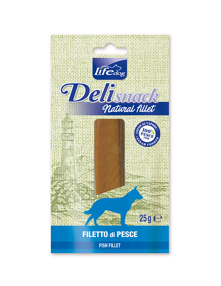 LIFE dog Delisnack natural filetto bollito di Pesce gr.25. Snack Per Cani