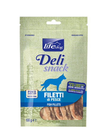 LIFE dog Delisnack Filetto essiccato di Pesce gr.100- Snack per Cani