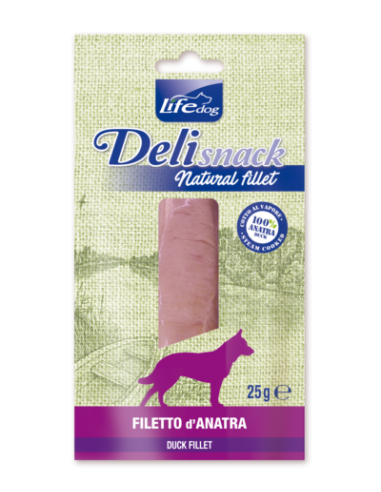 LIFE dog Delisnack natural filetto bollito di Anatra gr.25. Snack per cani
