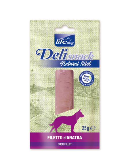 LIFE dog Delisnack natural filetto bollito di Anatra gr.25. Snack per cani